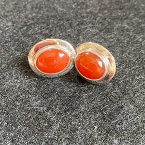 Natural Carnelian jewellery set of earrings and pendant. 925 sterling silver
